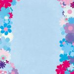ブルー基調の花のイラストに囲まれたA4サイズ背景素材