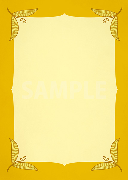 四隅に黄色い葉っぱのイラストが飾られたA4サイズ背景素材