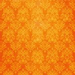 オレンジ色のダマスク柄壁紙のA4サイズ背景素材