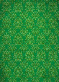 緑色のダマスク柄壁紙のA4サイズ背景素材