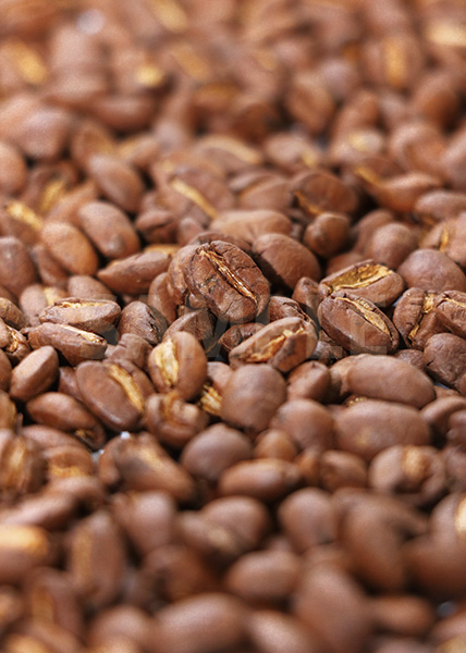 真ん中で主張するコーヒ豆のA4サイズ背景素材
