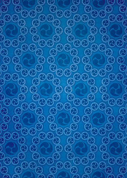青色の巴紋が幾何学的に並ぶA4サイズ背景素材