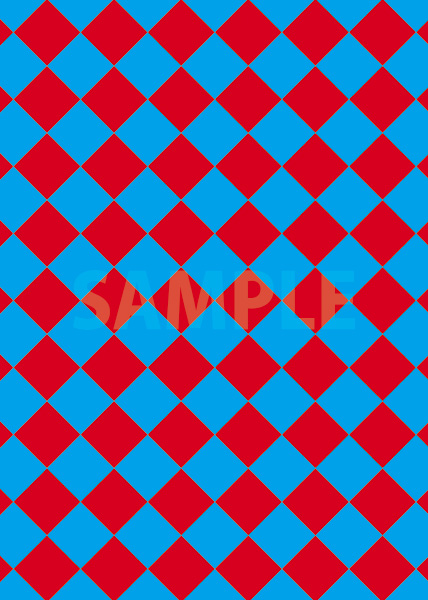 青色と赤色のハーリキンチェック柄A4サイズ背景素材
