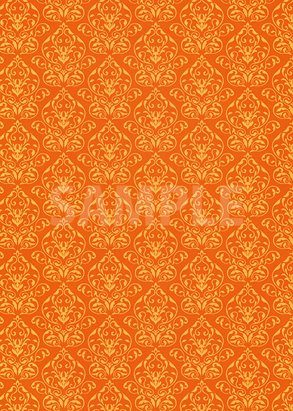 オレンジ色のダマスク柄壁紙のA4サイズ背景素材データ