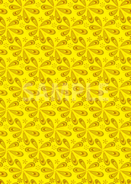 黄色のペイズリー柄のA4サイズ背景素材
