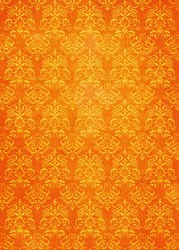 オレンジ色のダマスク柄壁紙のA4サイズ背景素材