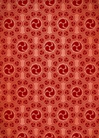 赤色の巴紋が幾何学的に並ぶA4サイズ背景素材