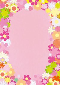 ピンク基調の花のイラストに囲まれたA4サイズ背景素材