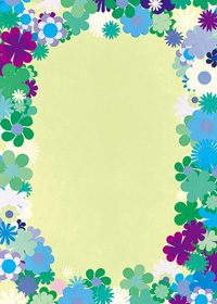 グリーン基調の花のイラストに囲まれたA4サイズ背景素材